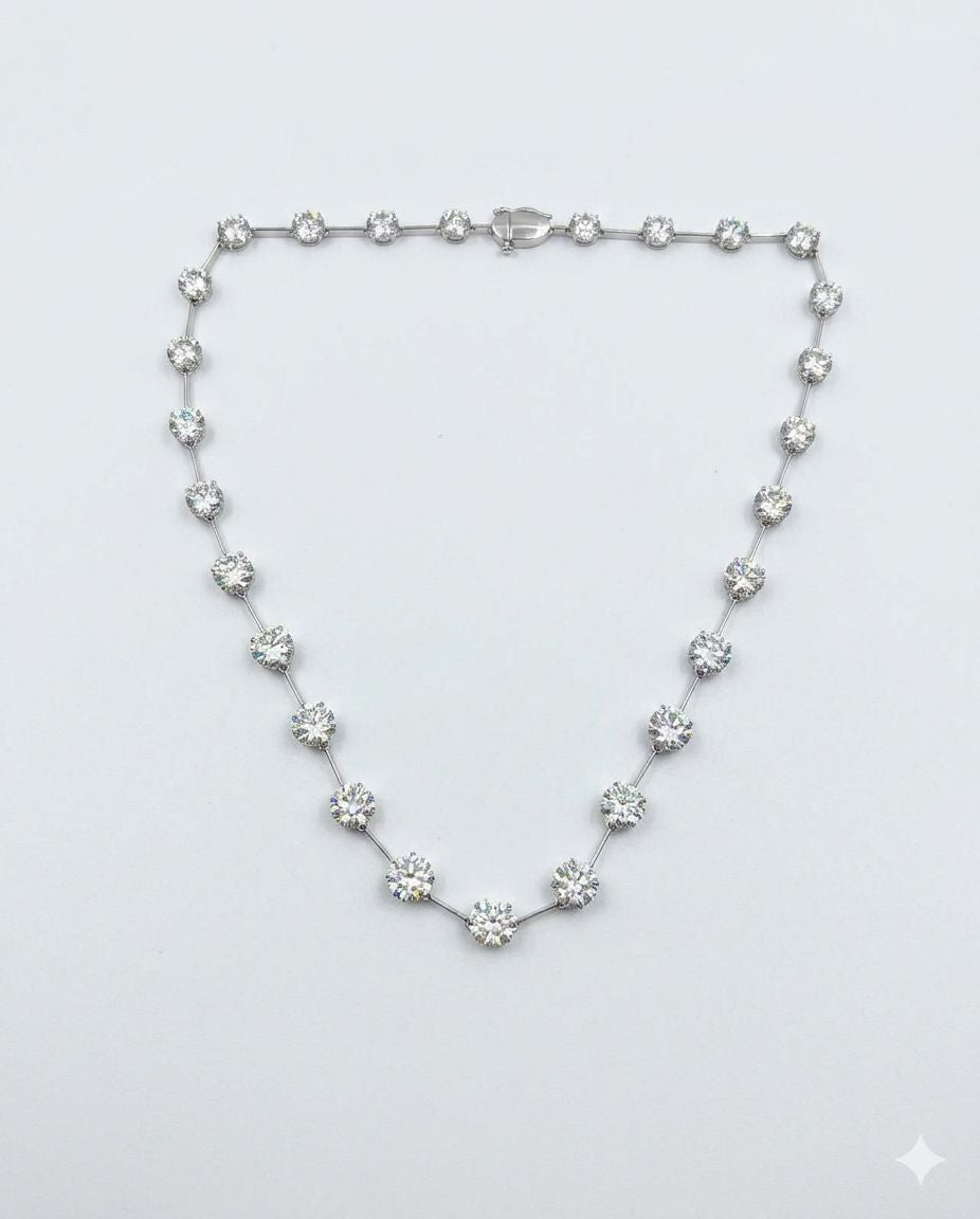 34.48 Carat GIA-Certified Round Diamond Tennis Riviere Necklace in 18K White Gold