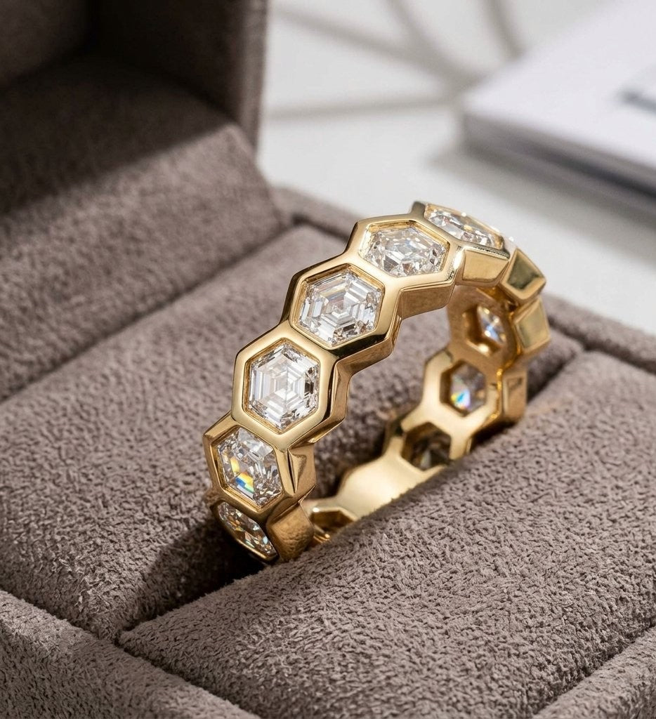 Hexagon Diamond Honeycomb Eternity Band