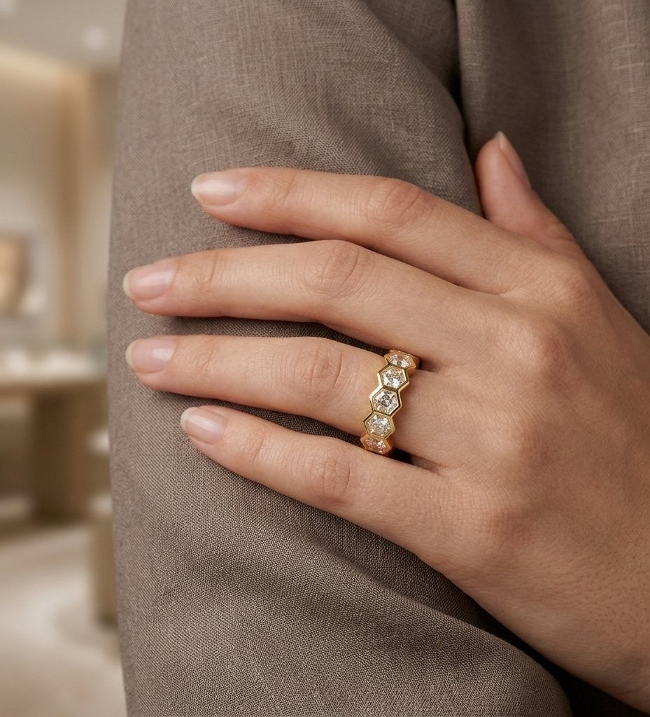 Hexagon Diamond Honeycomb Eternity Band