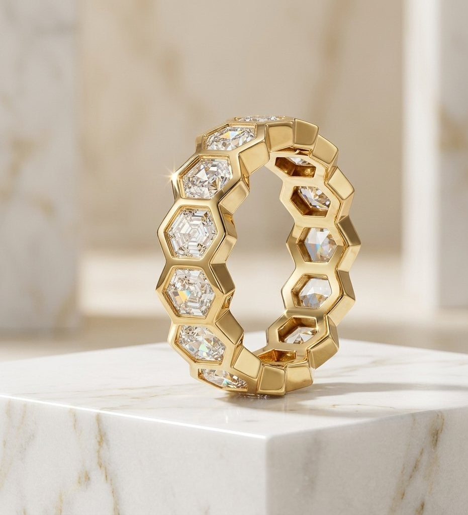 Hexagon Diamond Honeycomb Eternity Band