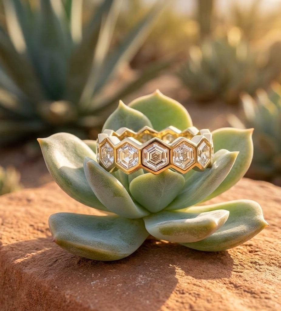 Hexagon Diamond Honeycomb Eternity Band