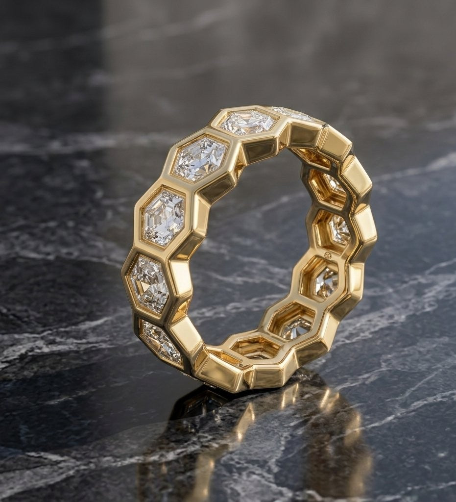 Hexagon Diamond Honeycomb Eternity Band