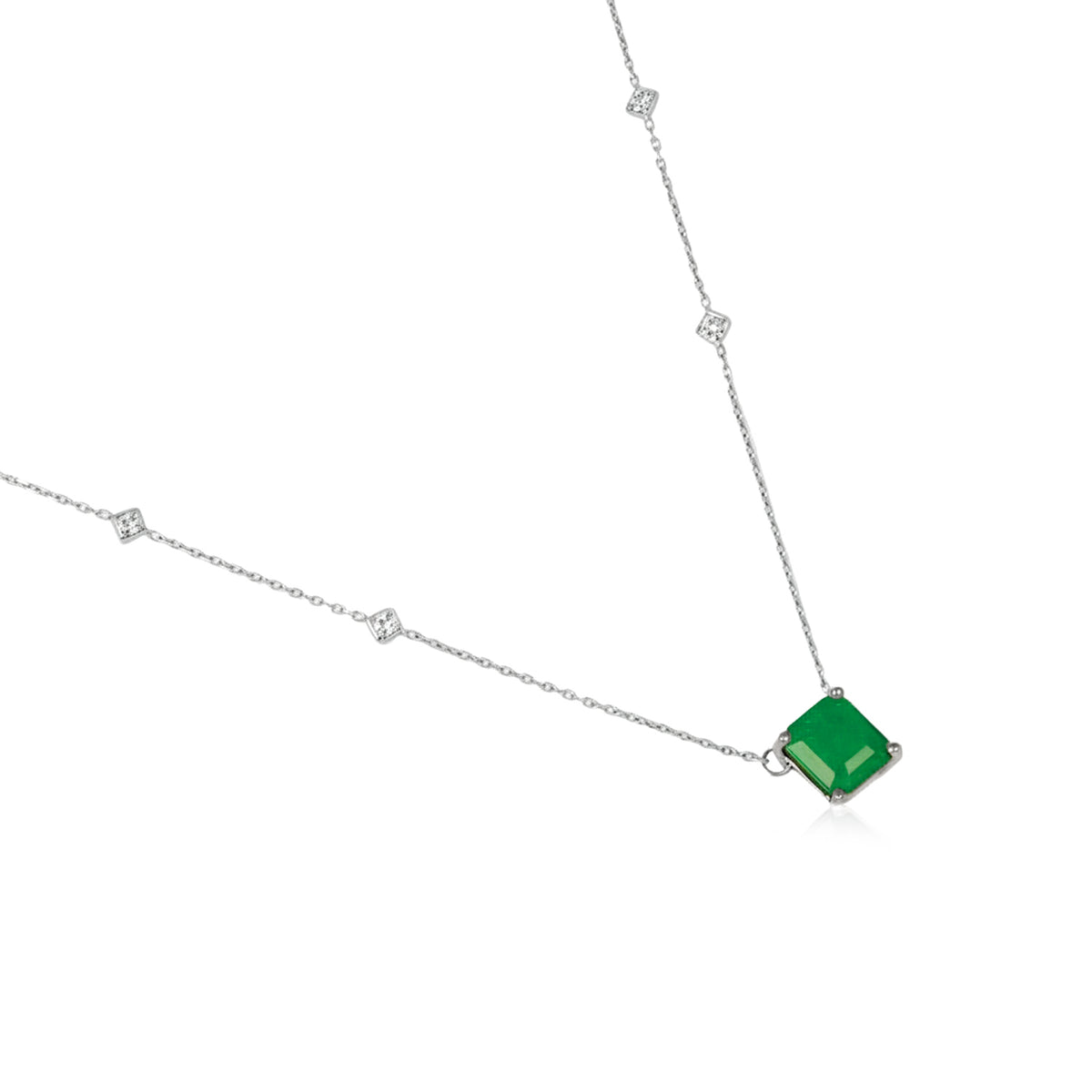 2.01ctw Asscher Cut Emerald and Princess Diamond Station Necklace