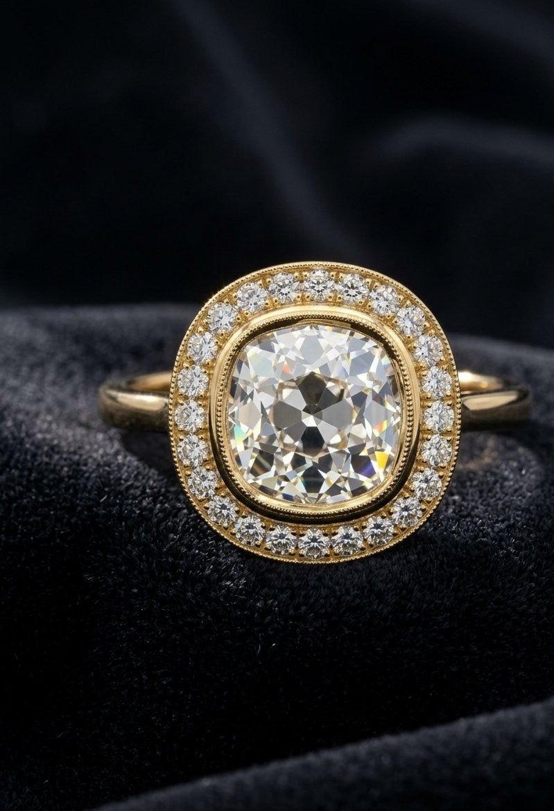 Mark Broumand 3.32ct Old Mine Cut Diamond Halo Ring, 18K Yellow Gold