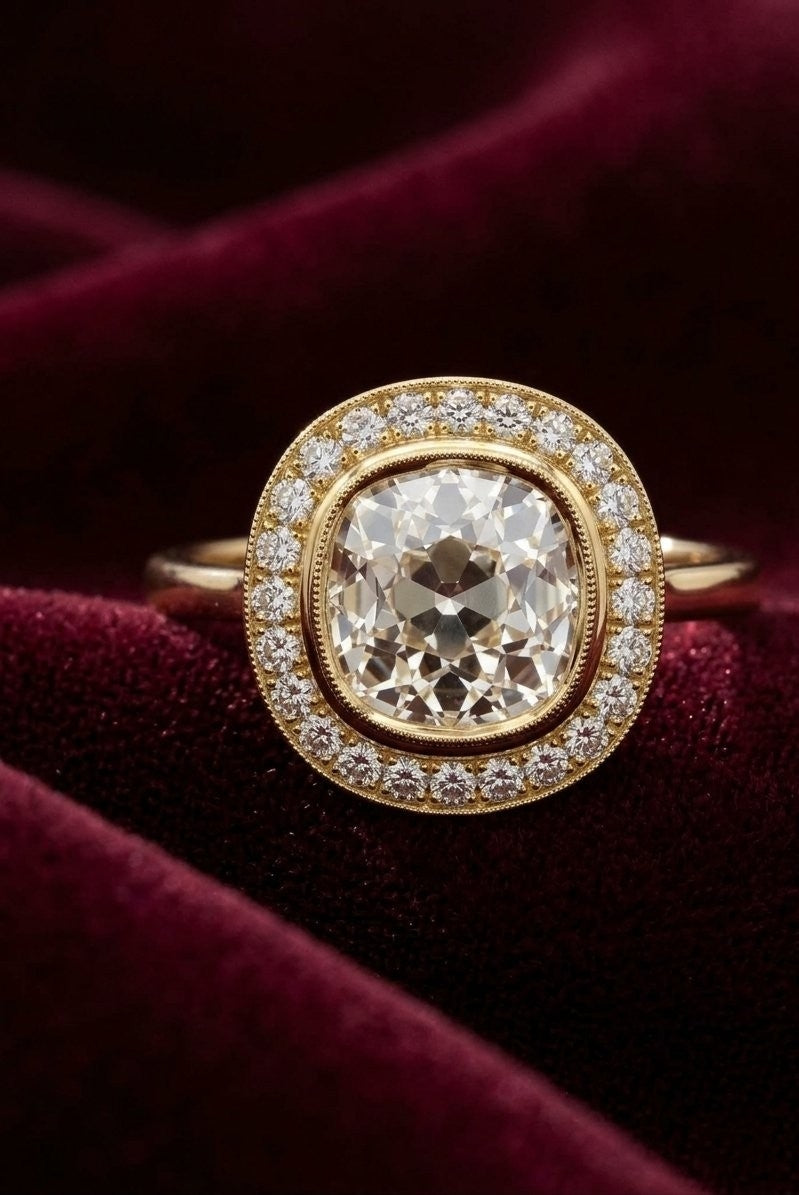 Mark Broumand 3.32ct Old Mine Cut Diamond Halo Ring, 18K Yellow Gold