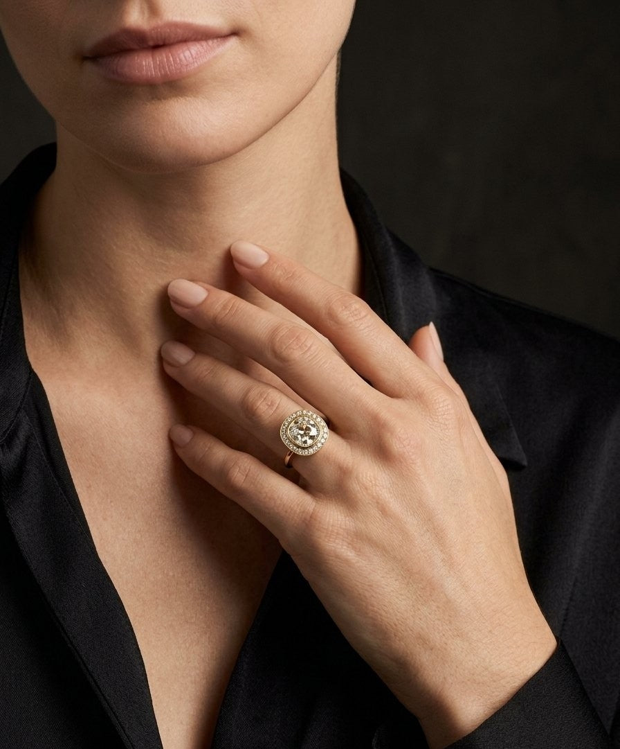Mark Broumand 3.32ct Old Mine Cut Diamond Halo Ring, 18K Yellow Gold