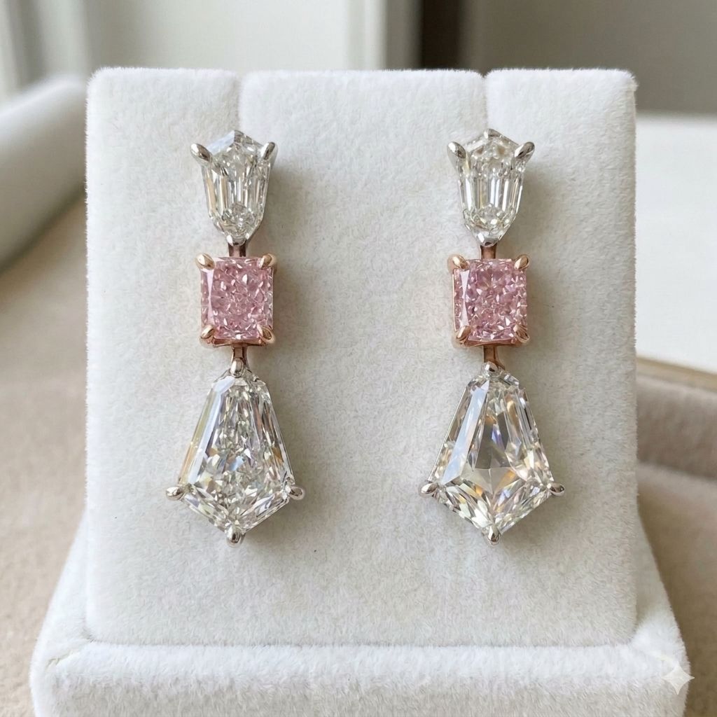 4.41ctw Fancy Purple-Pink & White Kite Diamond Drop Earrings