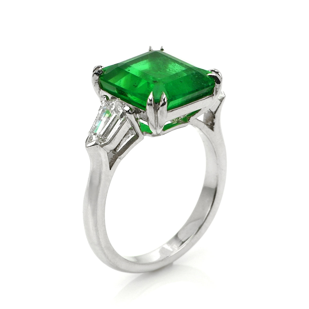 5.50ct Zambian Asscher Cut Emerald & Diamond Three-Stone Ring