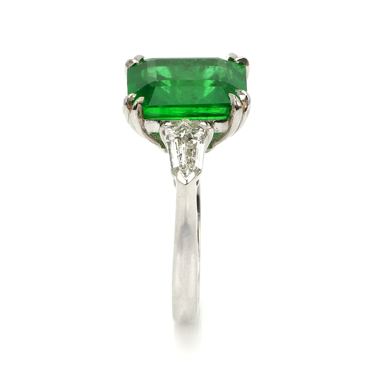 5.50ct Zambian Asscher Cut Emerald & Diamond Three-Stone Ring