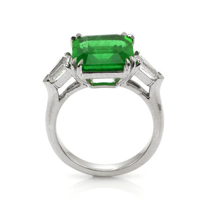 5.50ct Zambian Asscher Cut Emerald & Diamond Three-Stone Ring
