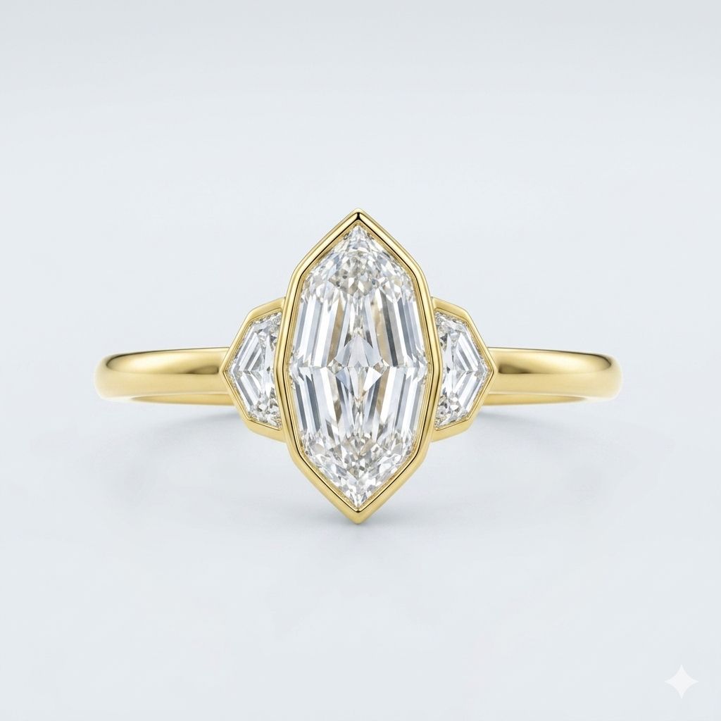 2.07 Carat Step-Cut Marquise & Shield Accents Three-Stone Ring