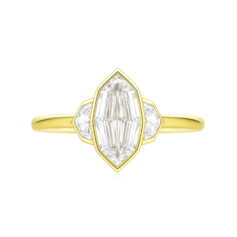 GIA-Certified Marquise and Shield Mixed-Cut 3 Stone Diamond Ring
