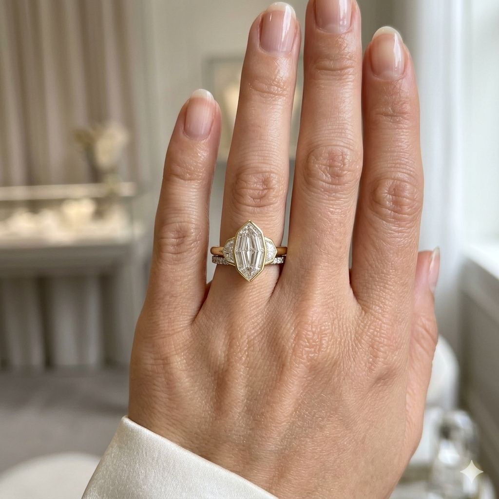2.07 Carat Step-Cut Marquise & Shield Accents Three-Stone Ring