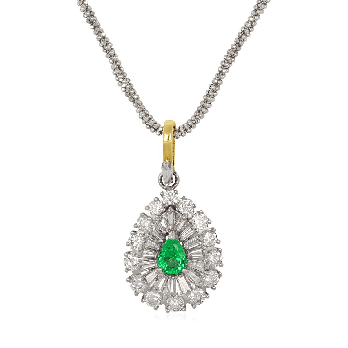 0.75 Ct. Emerald and Natural Diamond Pave Pendant, Platinum & 14K Yellow