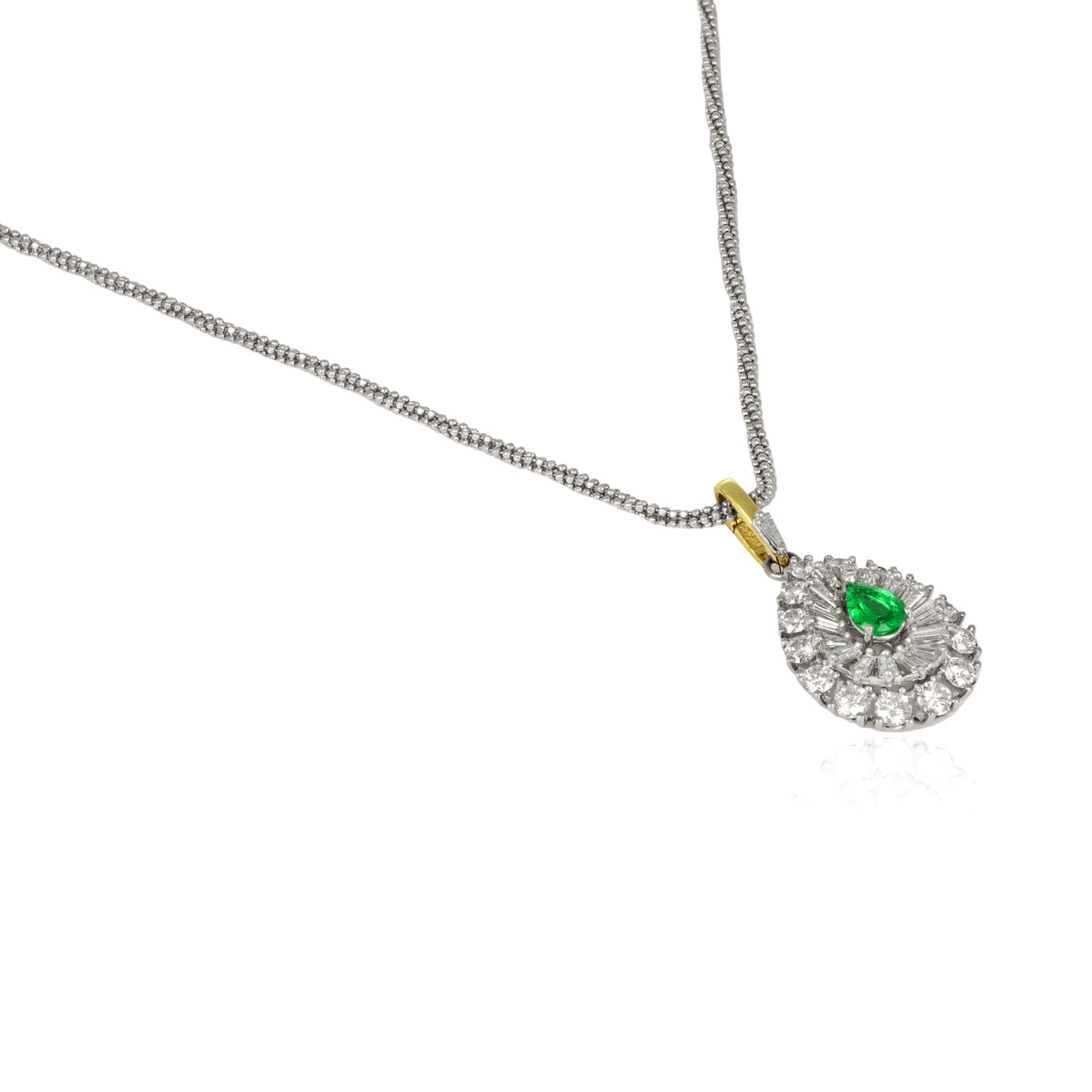 0.75 Ct. Emerald and Natural Diamond Pave Pendant, Platinum & 14K Yellow