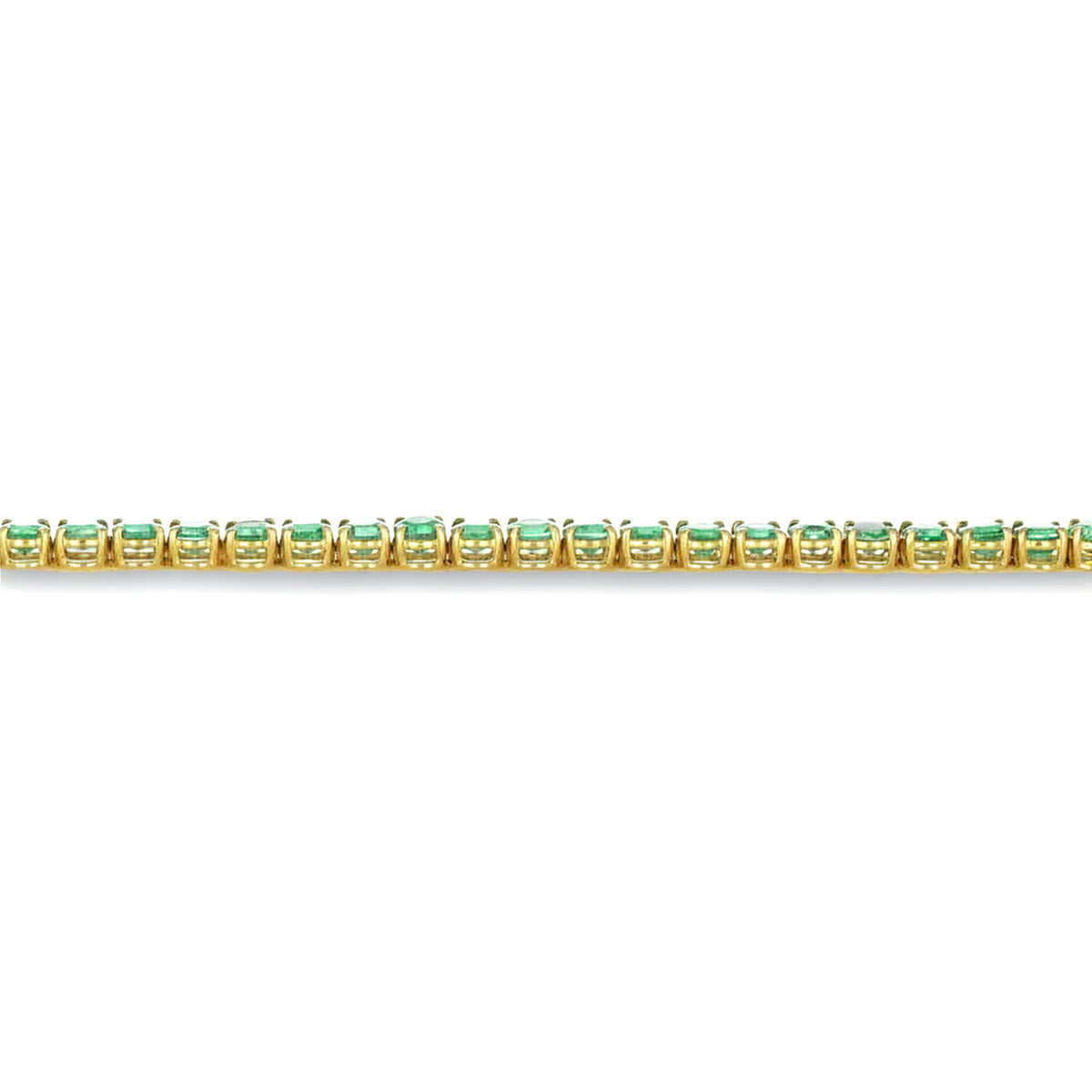 9.86 Carat Round Cut Green Emerald Tennis Bracelet in 18k Yellow Gold, 40 Natural Stones