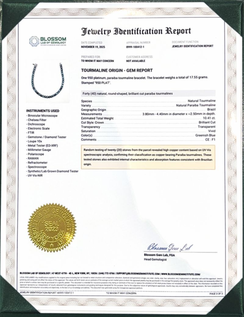 Round Cut Paraiba Tourmaline Tennis Bracelet 10.33 Carats