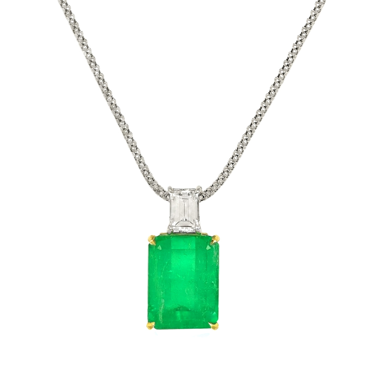 13.60 Ct. Emerald and Natural Diamond Accent Stones Pendant, 18K Yellow & White