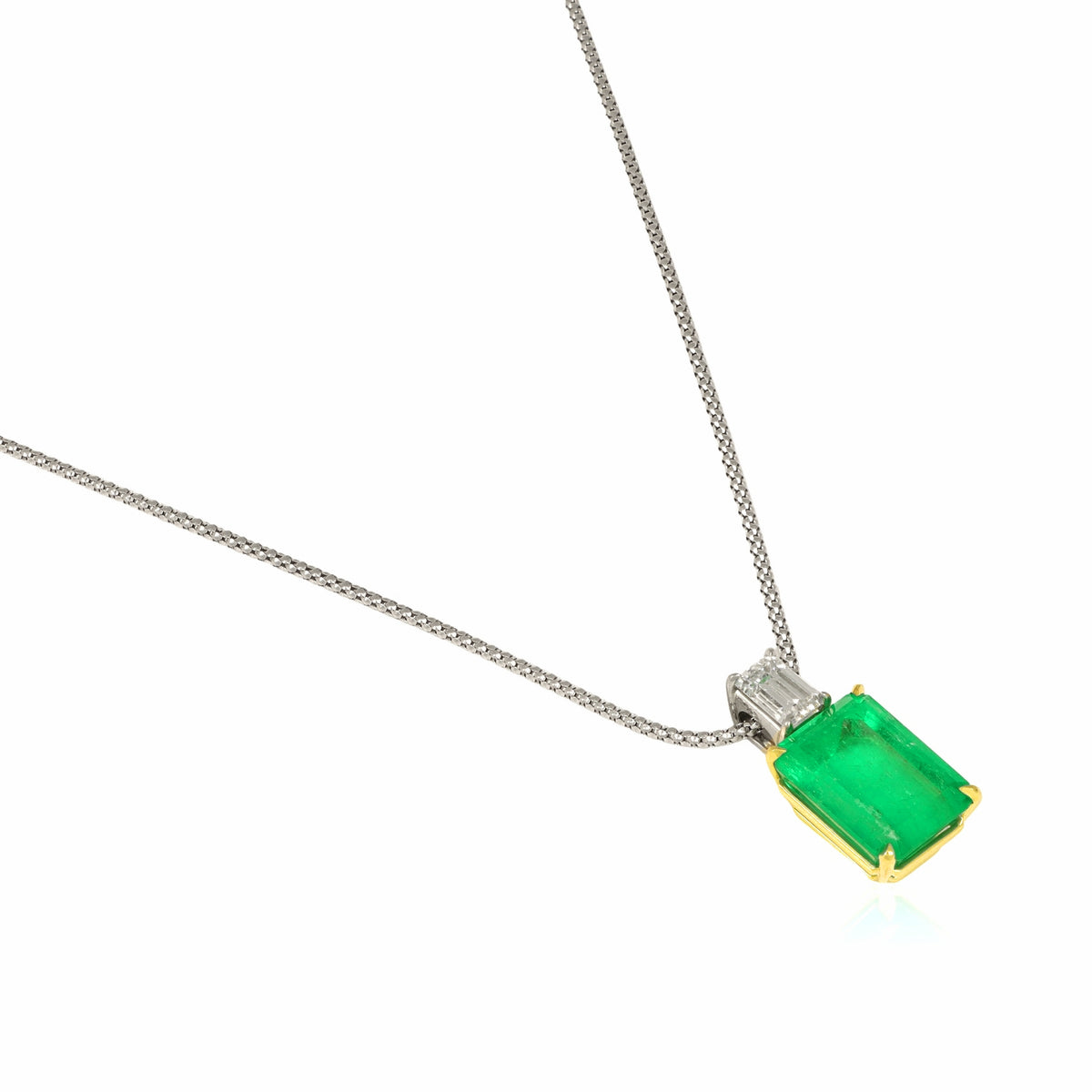 13.60 Ct. Emerald and Natural Diamond Accent Stones Pendant, 18K Yellow & White