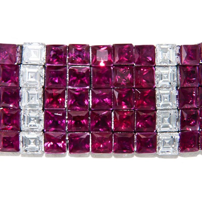 Burma Ruby and Diamond Invisible Set Bracelet