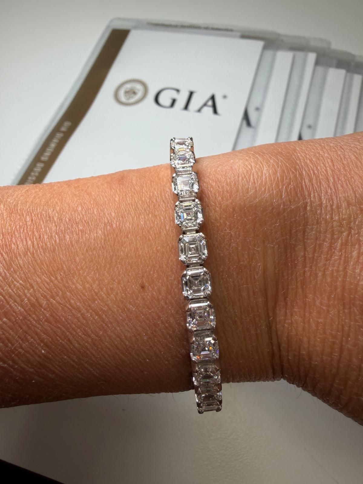 16.75 Carat GIA Asscher Cut Diamond Tennis Bracelet, D-F Color, IF-VVS2 Clarity, 18k White Gold