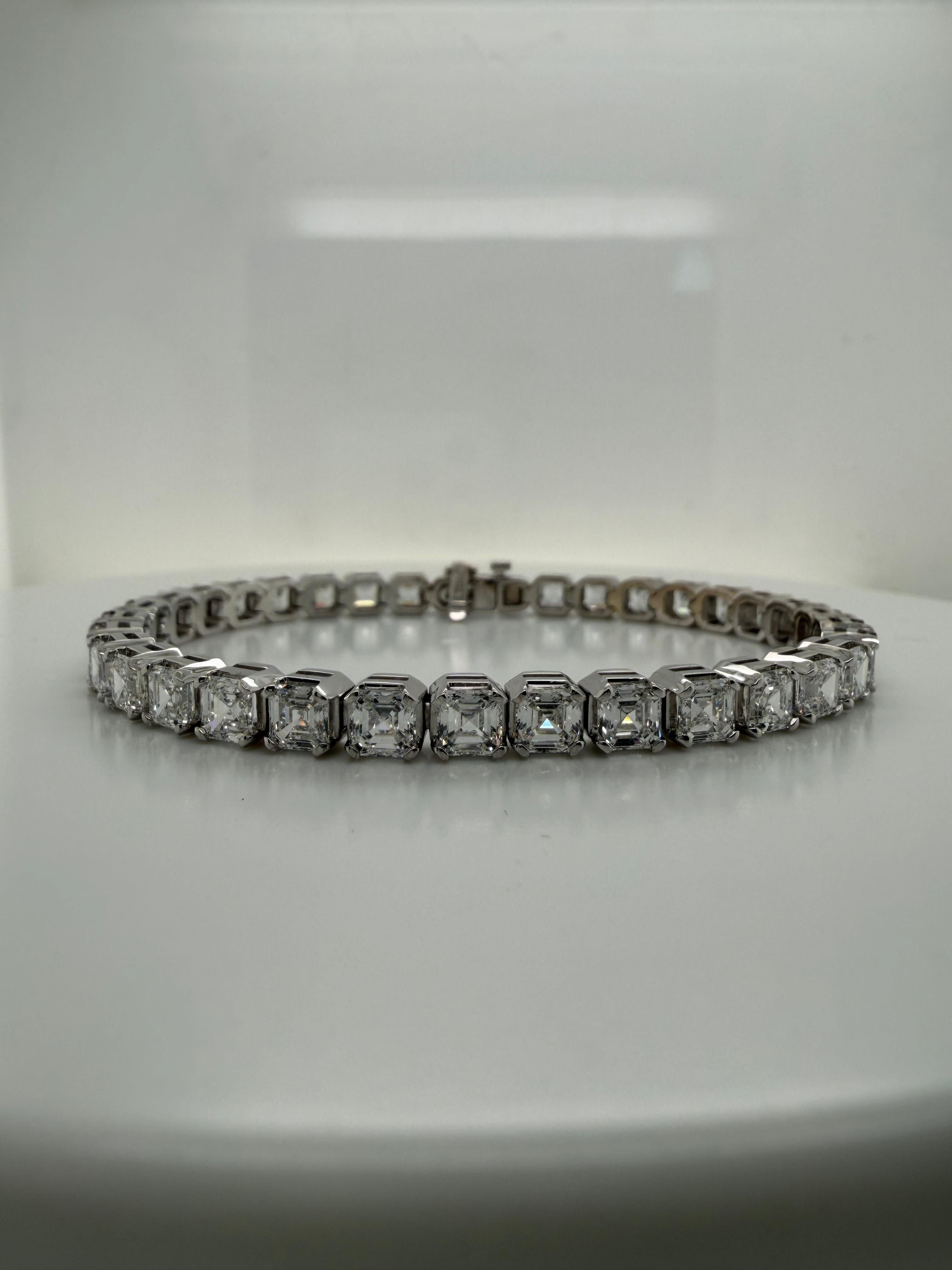 16.75 Carat GIA Asscher Cut Diamond Tennis Bracelet, D-F Color, IF-VVS2 Clarity, 18k White Gold