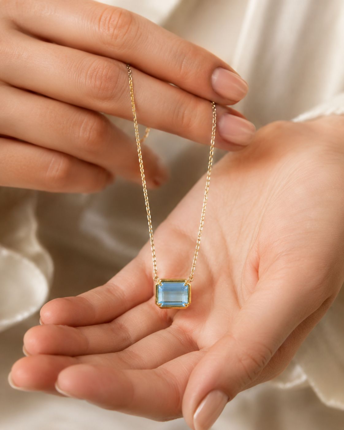7.80 Ct. Blue Aquamarine Bezel Necklace, 14K Yellow Gold