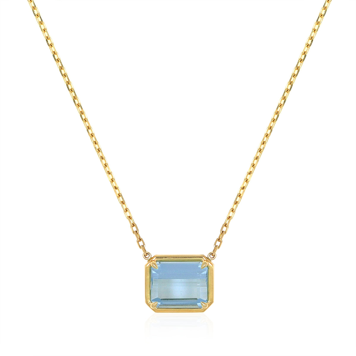 7.80 Ct. Blue Aquamarine Bezel Necklace, 14K Yellow Gold