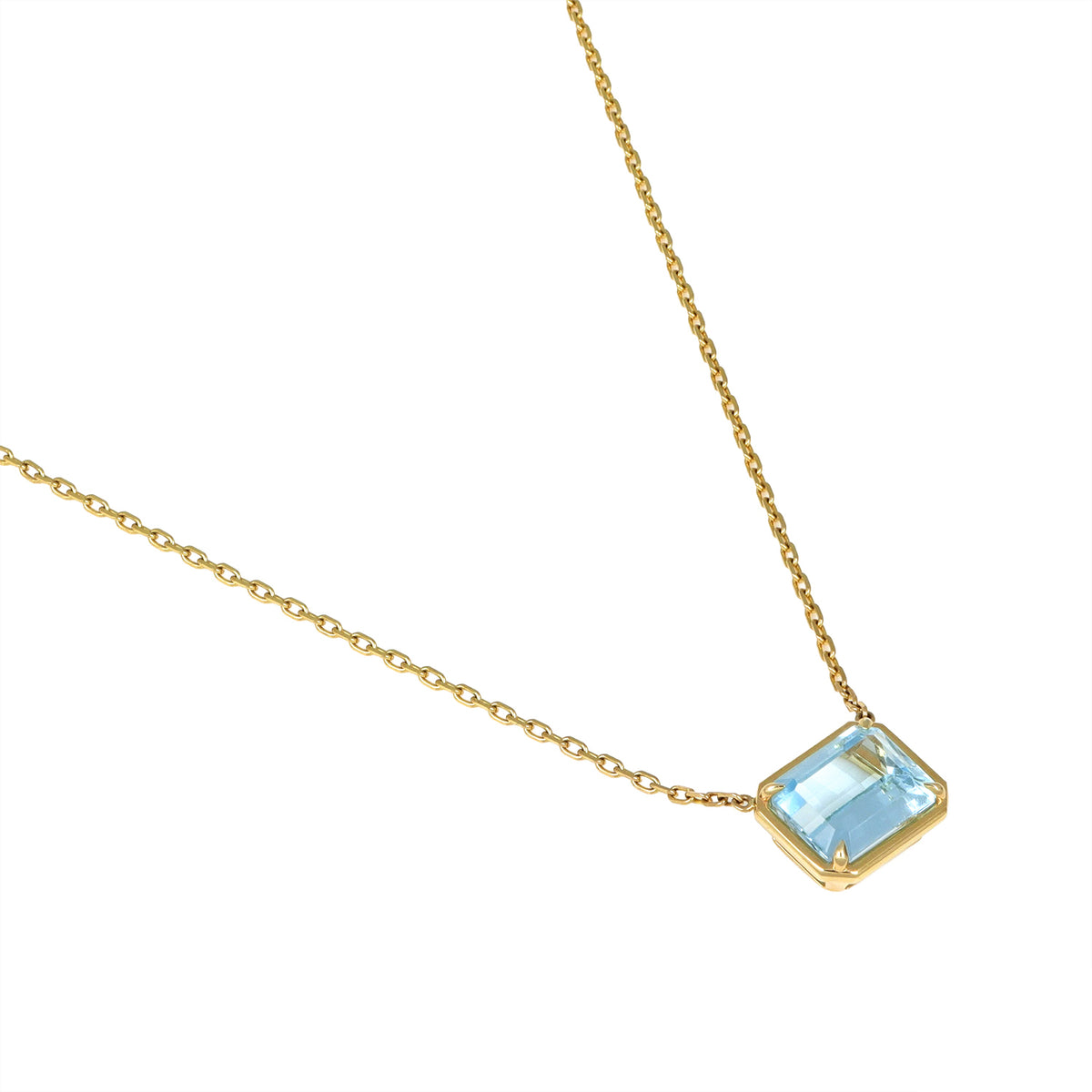 7.80 Ct. Blue Aquamarine Bezel Necklace, 14K Yellow Gold