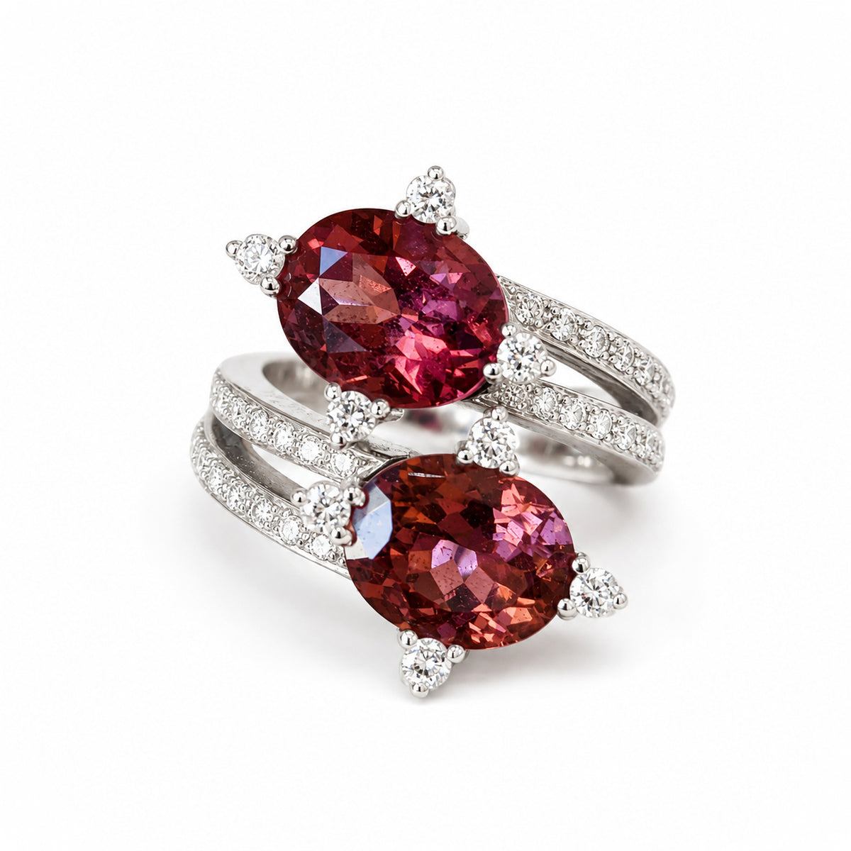 5.00 Ct. Reddish Brown Tourmaline and Natural Diamond Two Stone Ring
