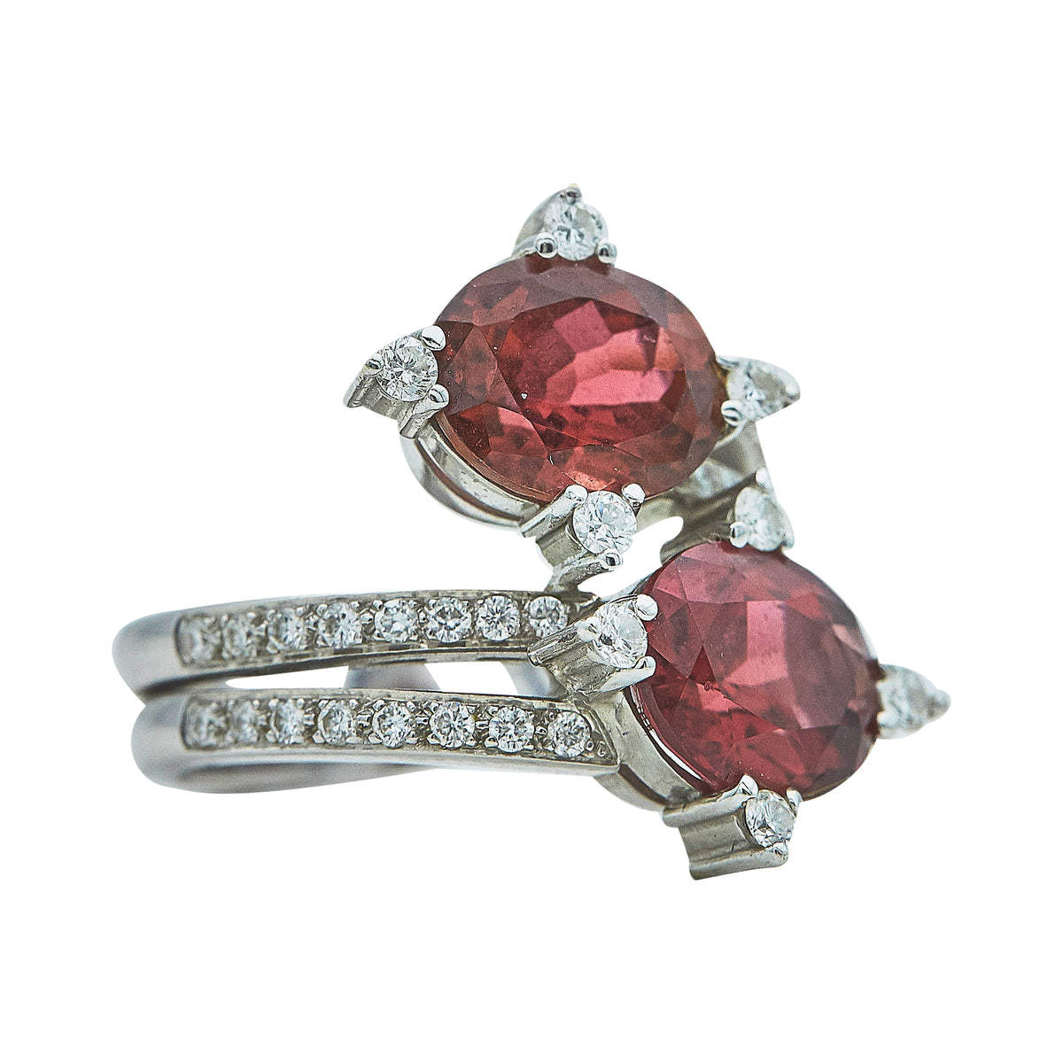 5.00 Ct. Reddish Brown Tourmaline and Natural Diamond Two Stone Ring