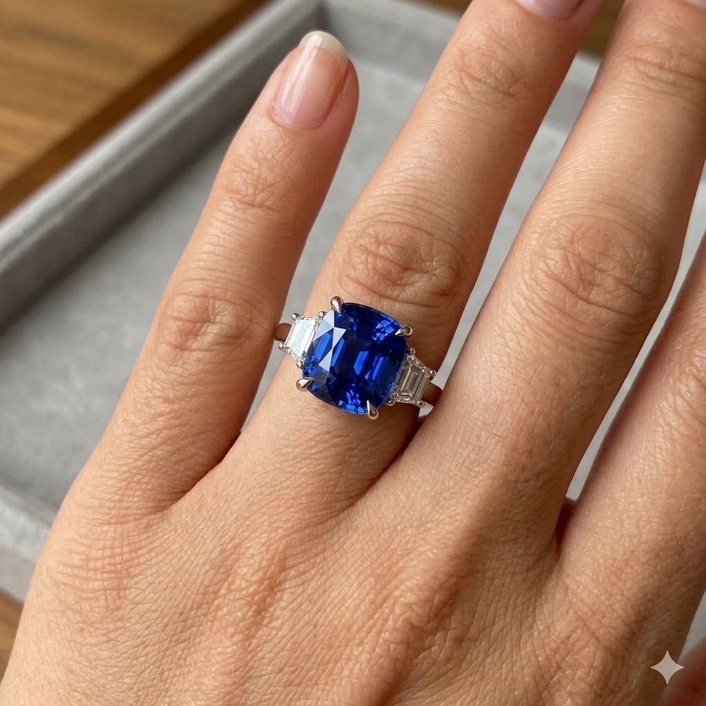 6.01 Carat No Heat Madagascar Sapphire & Diamond Three-Stone Ring AGL Certified