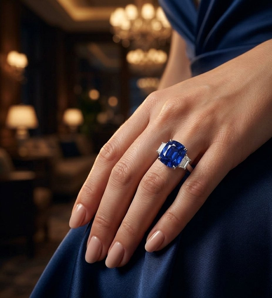 6.01 Carat No Heat Madagascar Sapphire & Diamond Three-Stone Ring AGL Certified