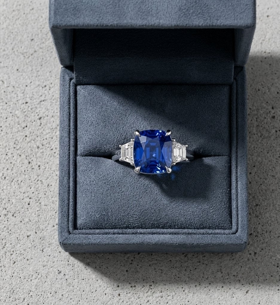 6.01 Carat No Heat Madagascar Sapphire & Diamond Three-Stone Ring AGL Certified