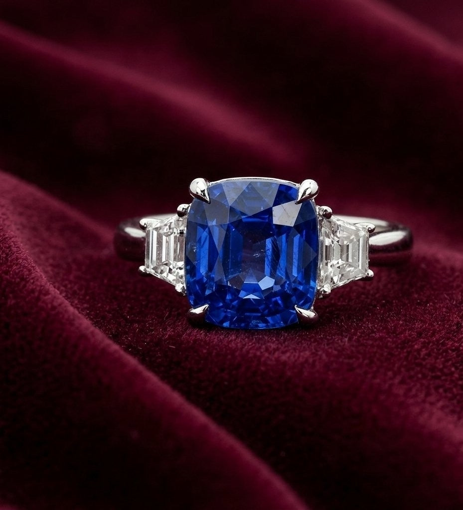 6.01 Carat No Heat Madagascar Sapphire & Diamond Three-Stone Ring AGL Certified