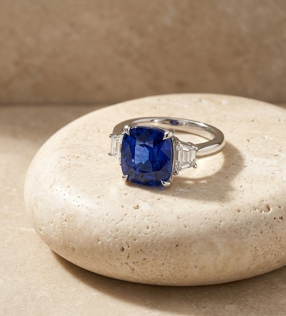 6.01 Carat No Heat Madagascar Sapphire & Diamond Three-Stone Ring AGL Certified