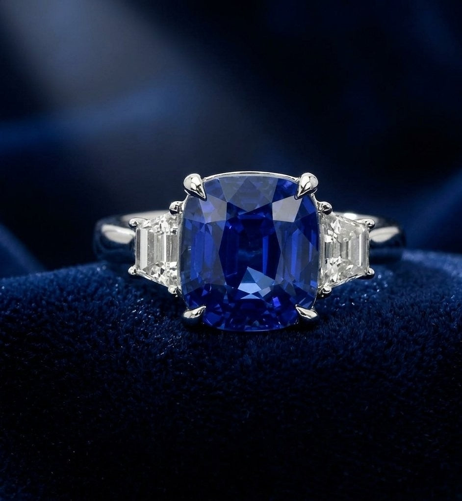 6.01 Carat No Heat Madagascar Sapphire & Diamond Three-Stone Ring AGL Certified