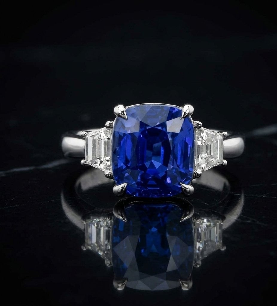 6.01 Carat No Heat Madagascar Sapphire & Diamond Three-Stone Ring AGL Certified