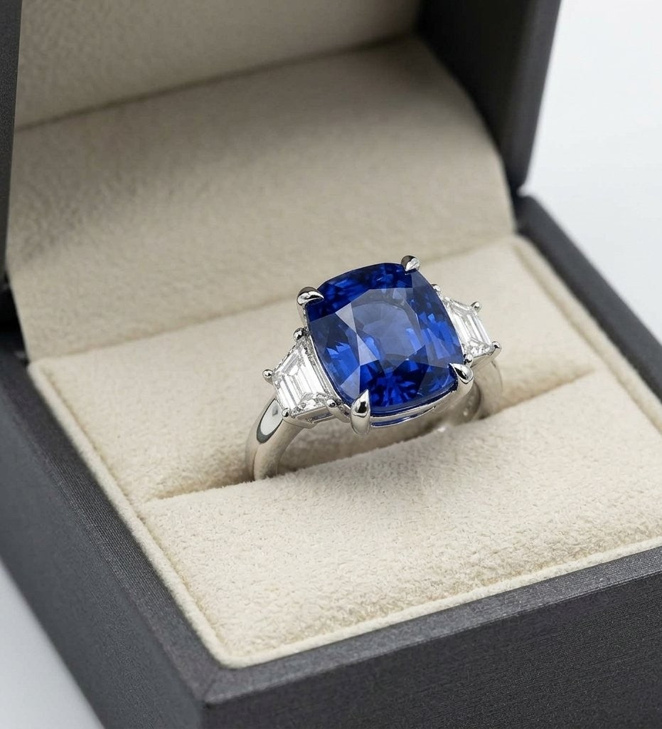 6.01 Carat No Heat Madagascar Sapphire & Diamond Three-Stone Ring AGL Certified