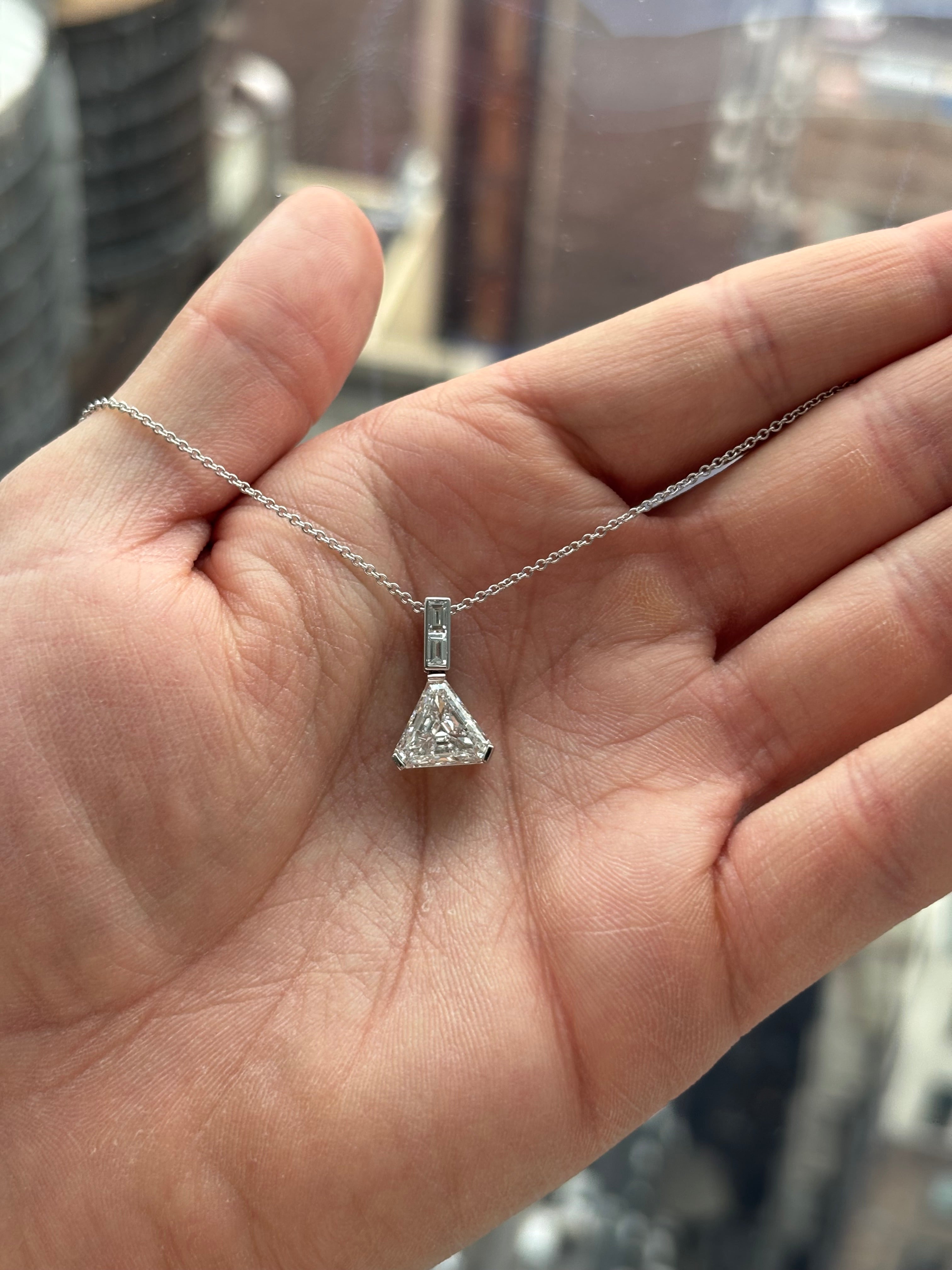 GIA-Certified 3.03 Carat Triangular Diamond Pendant Necklace