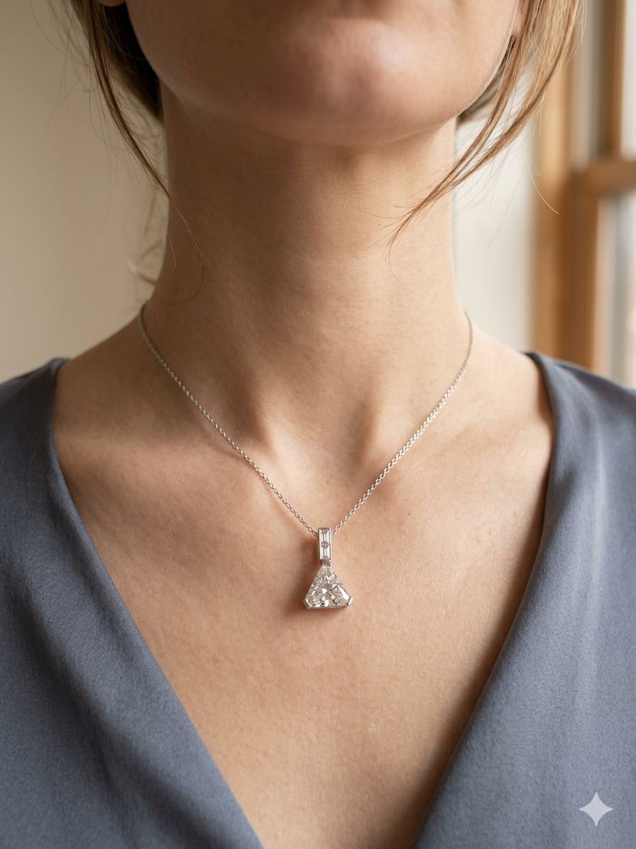 GIA-Certified 3.03 Carat Triangular Diamond Pendant Necklace