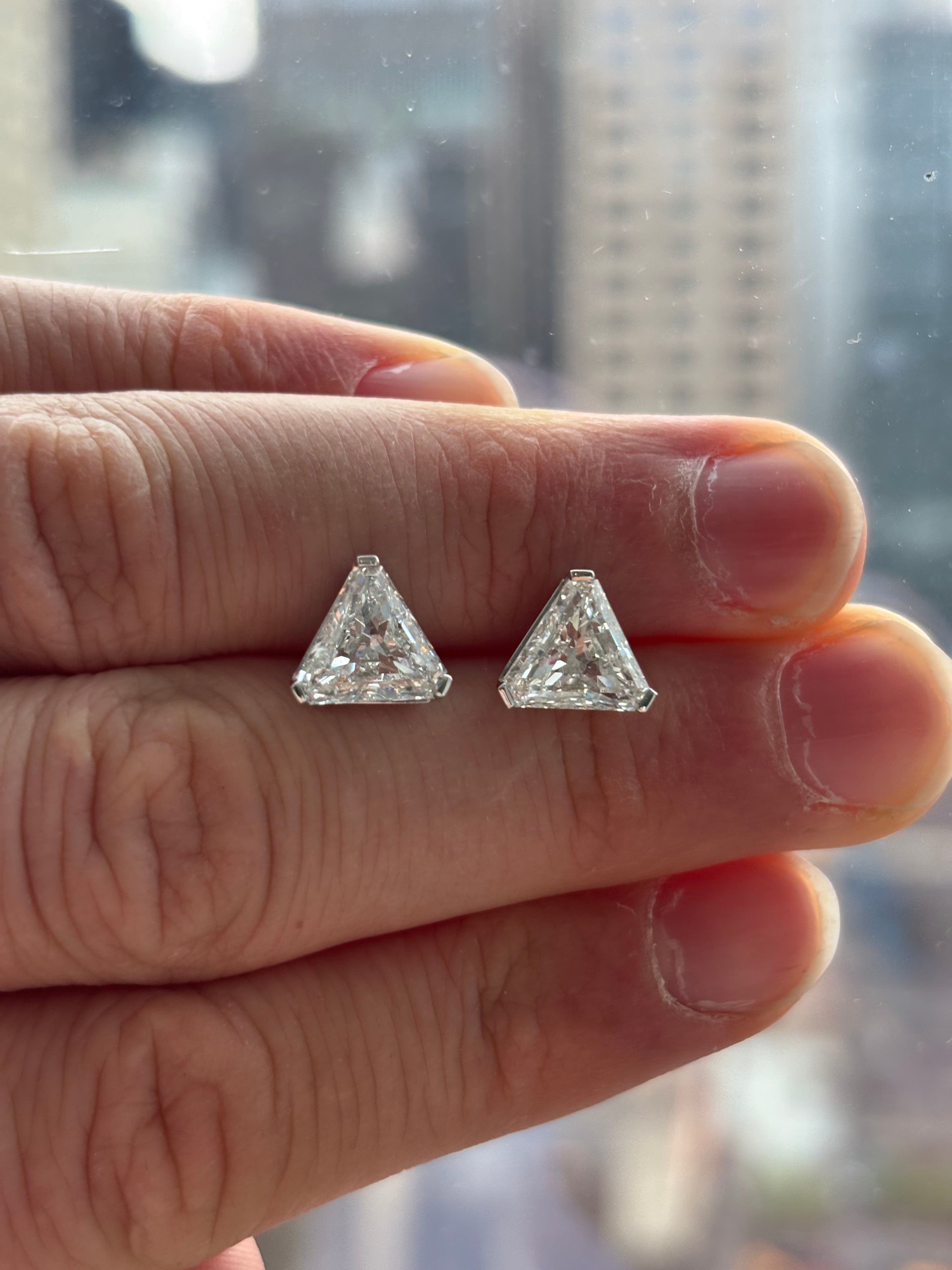 GIA-Certified Triangular-Cut 4.04 Carat Total Weight Diamond Studs