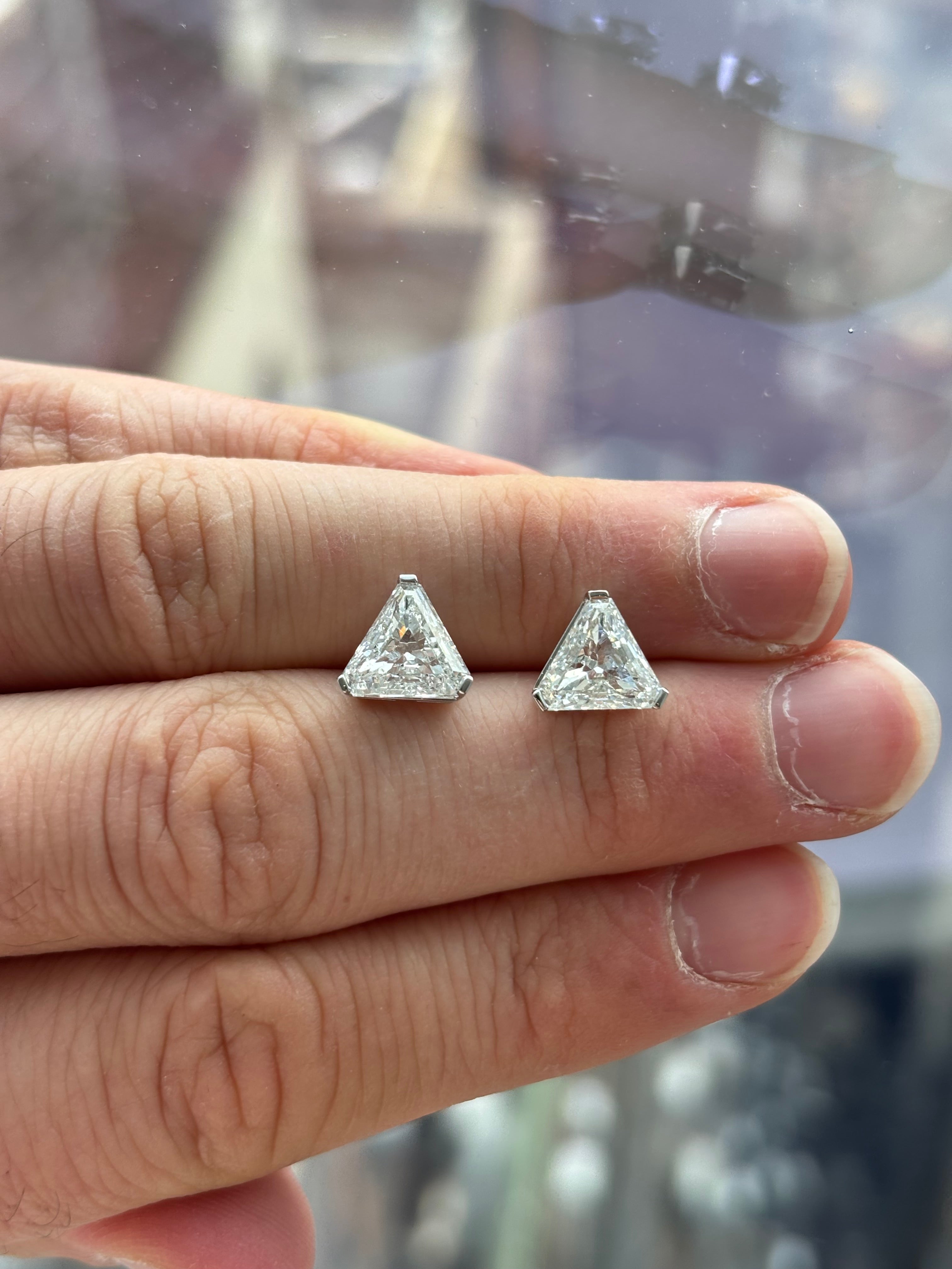GIA-Certified Triangular-Cut 4.04 Carat Total Weight Diamond Studs