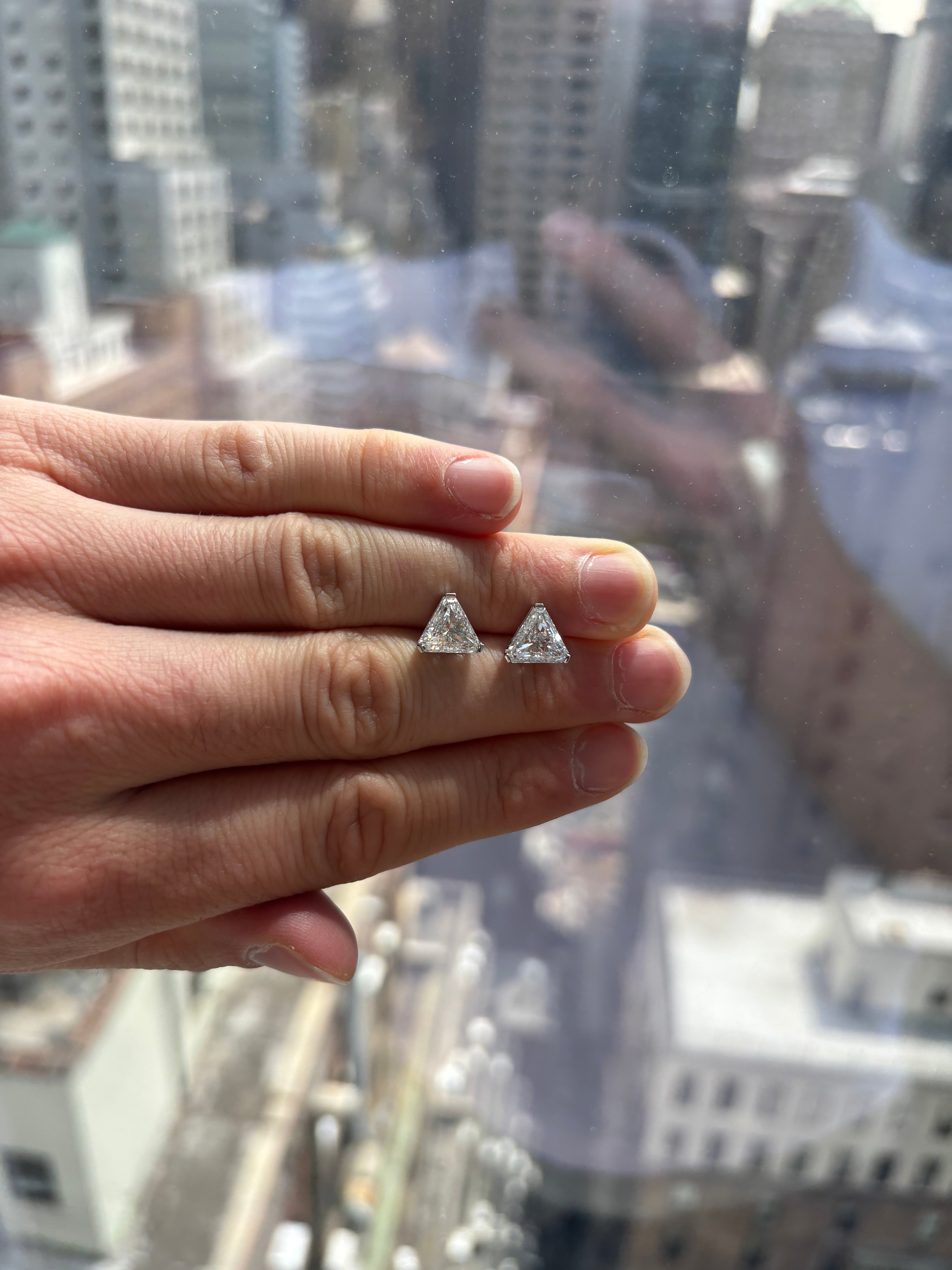 GIA-Certified Triangular-Cut 4.04 Carat Total Weight Diamond Studs
