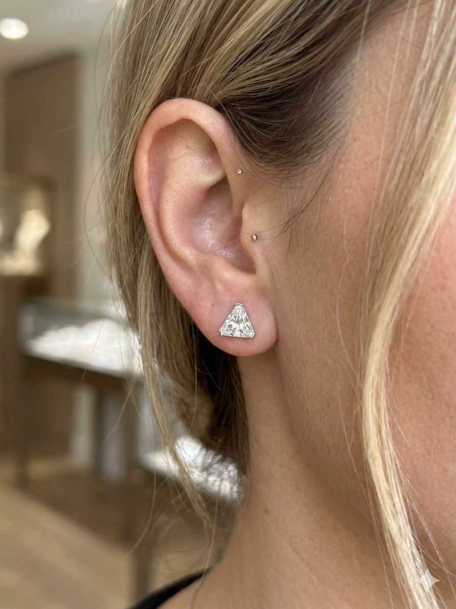 GIA-Certified Triangular-Cut 4.04 Carat Total Weight Diamond Studs