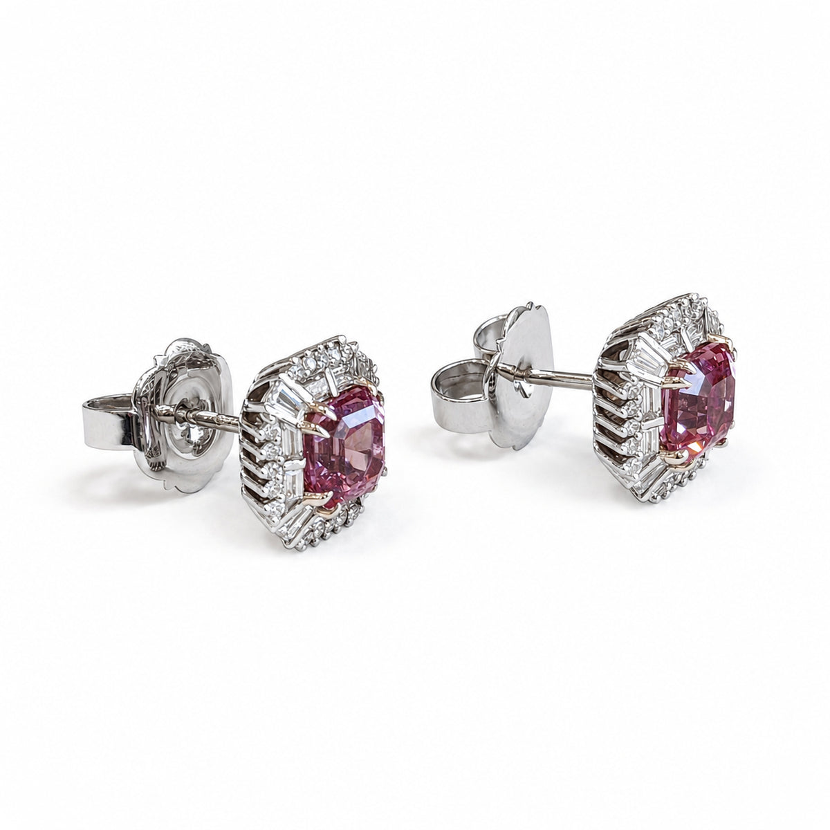 3.50 Ct. Pink Spinel and Natural Diamond Studs Earrings, 18K White Gold