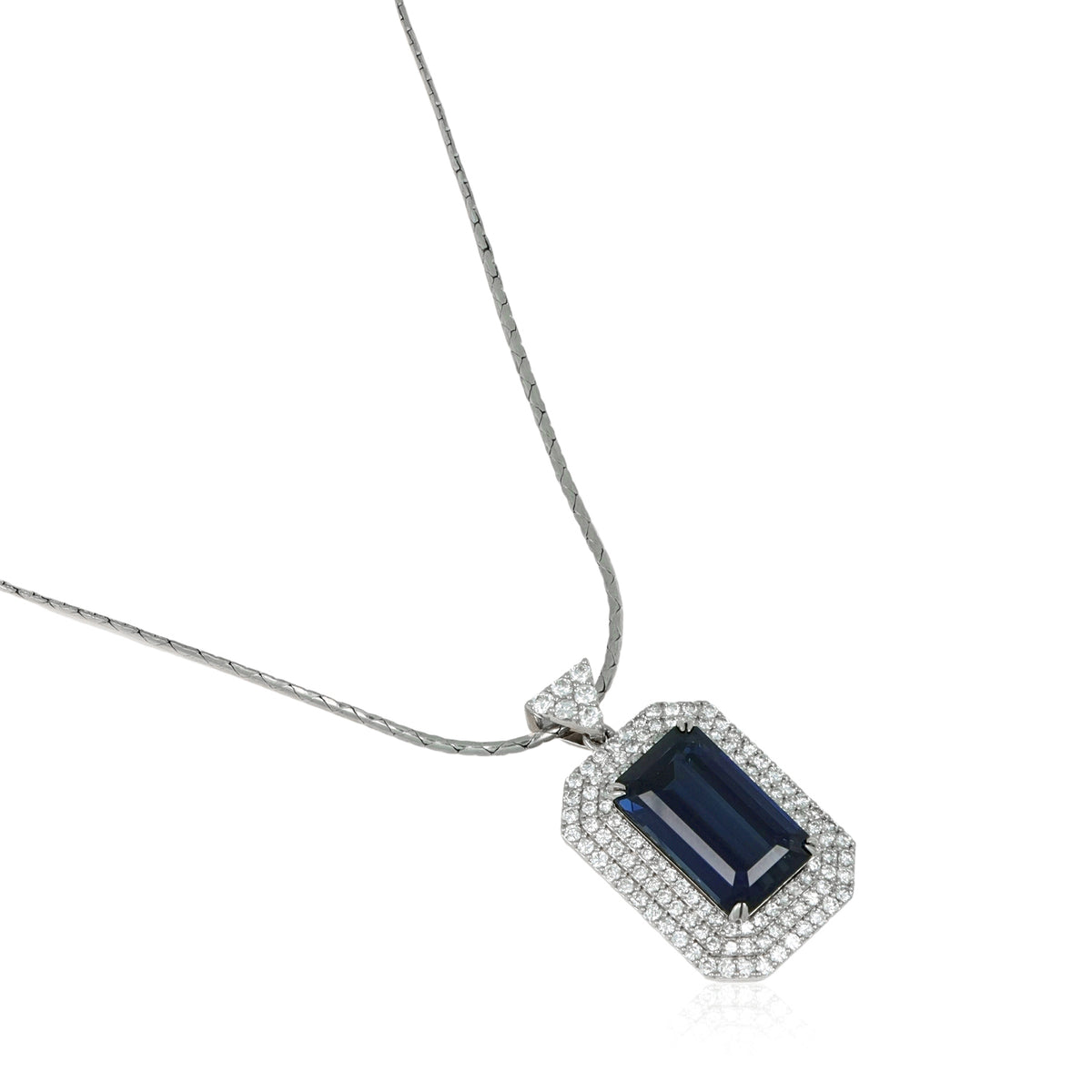 19.46 Ct. Greenish Blue Sapphire and Natural Diamond Pave Pendant, 18K White Gold