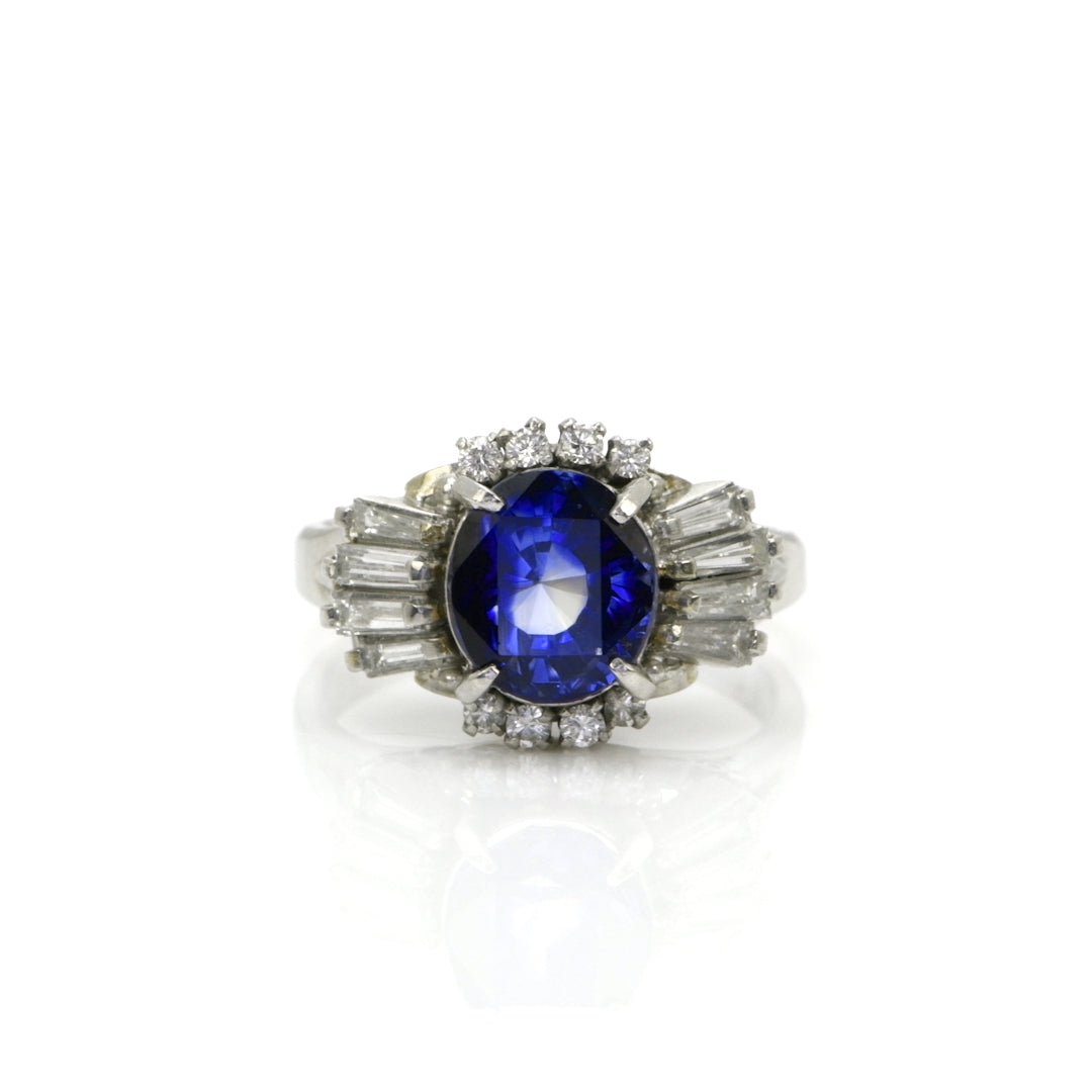 3.50 Ct. Blue Sapphire and Natural Diamond Antique Style Ring