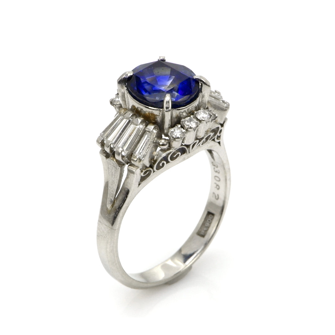 3.50 Ct. Blue Sapphire and Natural Diamond Antique Style Ring