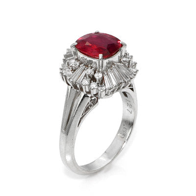 1.27 Ct. Ruby and Natural Diamond Antique Style Ring